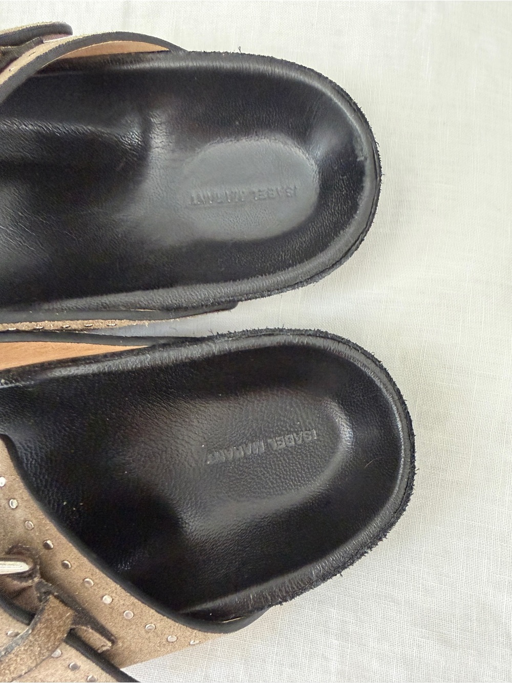 Isabel Marant Studded Double Buckle Suede Slide Sandals - Taupe - Picture 4 of 4